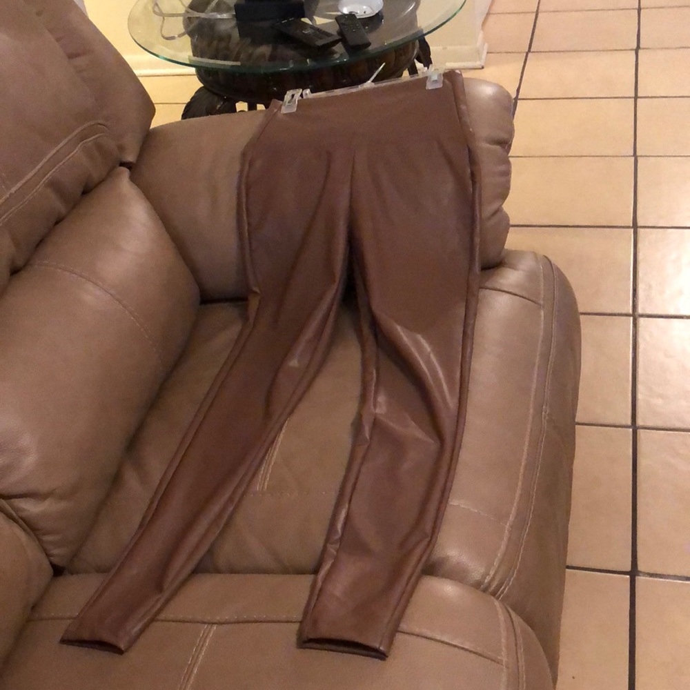 Tan Faux Leather leggings. Size S.
